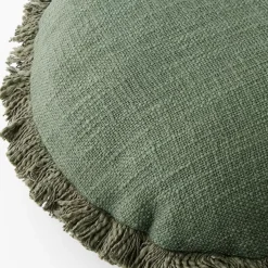 Shaggy Round Cotton Cushion With Insert Green