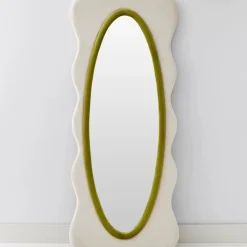 Squiggle Wavy Velvet Full Length Mirror Cream/Green