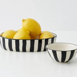 Stripe Shallow Ceramic Serving Bowl