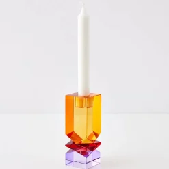 Technicolour Crystal Taper Candle Holder Amber Purple