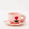 Tulip Ceramic Tea Cup And Saucer Pink