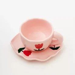 Tulip Ceramic Tea Cup And Saucer Pink